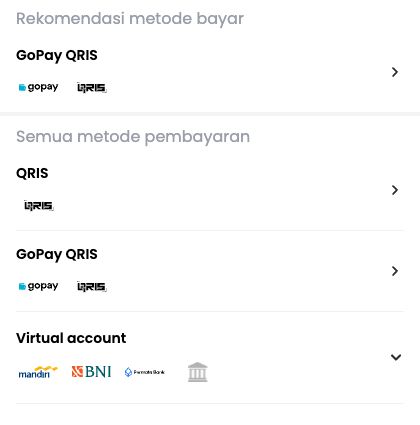 Pilihan pembayaran: QRIS dan virtual account