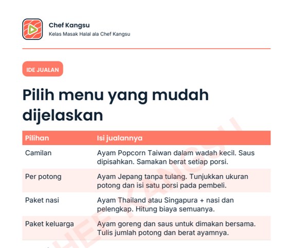 Cuplikan halaman pilihan bentuk jualan